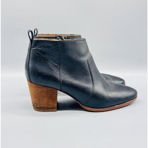 Madewell Shoes Womens 9.5 Black Leather Ankle Booties Zip Block Heel Comfort